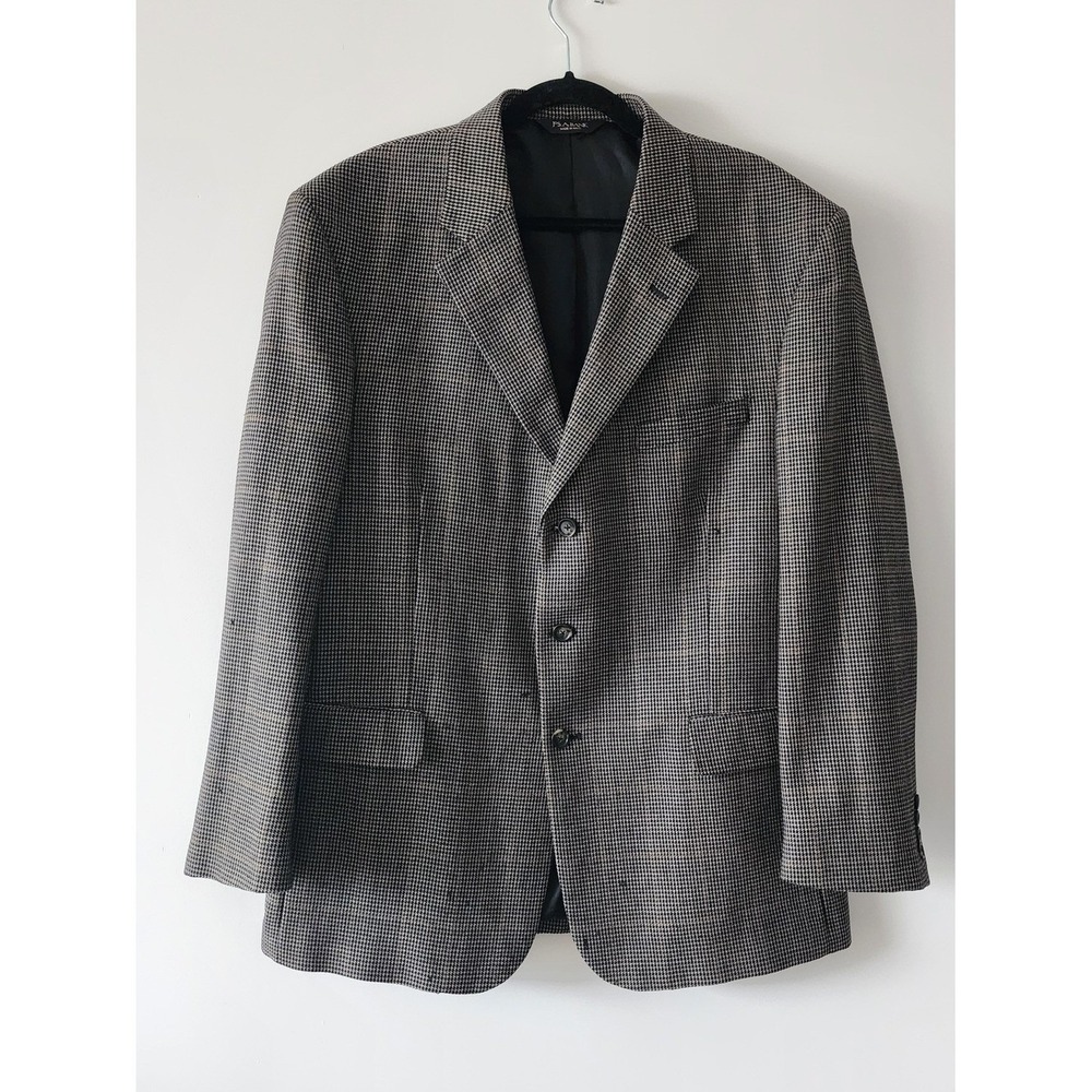 Jos. A. Bank Blazer Women 46R Brown Houndstooth Silk Wool Professional Academic